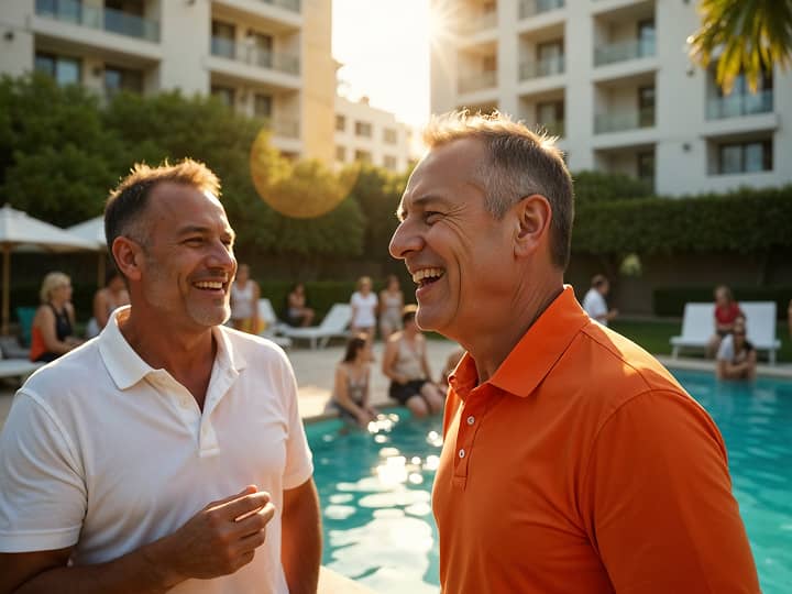 Amigos conversando na piscina